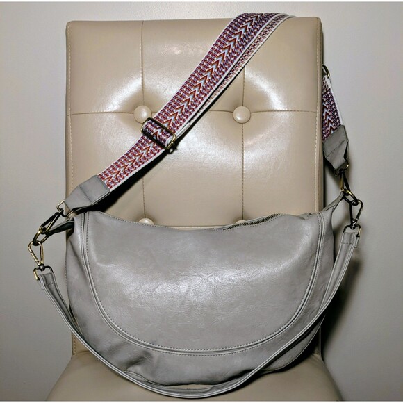 Unbranded Grey Slouchy Sling Half Moon Bag Vegan Leather Guitar Strap Nice! - Picture 1 of 10